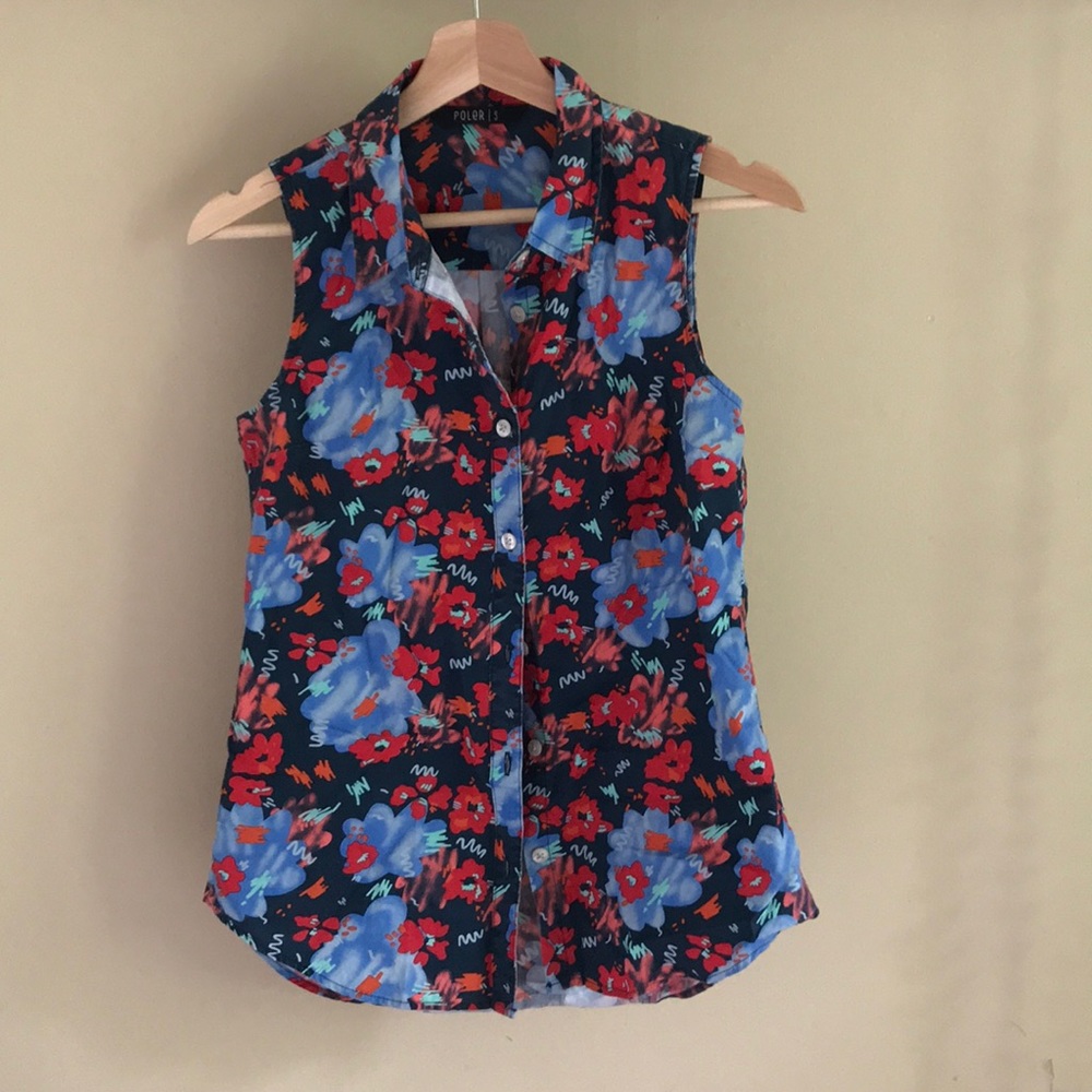 Poler Sleeveless Floral Button Up